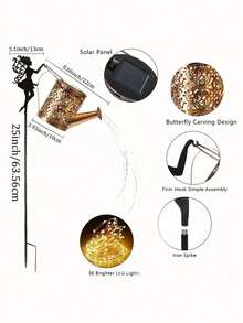 2个/1个太阳能浇水壶户外花园景观照明，太阳能仙女浇水壶串灯，户外金属抛光镍电池花园装饰灯 - 彩色 - 查看 10