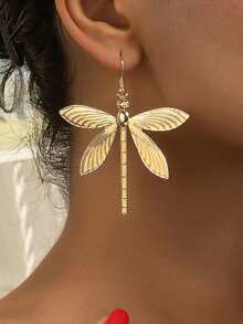 1 Pair Elegant Metal Dragonfly Earrings For Women, Suitable For Holidays, Birthdays, Dates, Parties, Vacations, And Casual Outings - Dragonfly - View 7