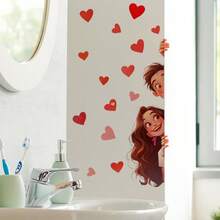 Classic Couple Heart Pattern Wall Decal - Removable Self-Adhesive PVC Sticker For Bedroom, Study Door, And More - Durable Plastic Decor With Irregular Shape, Study Room Decoration | Romantic Decor | Easy Installation, Love Decor - Multicolor - View 5