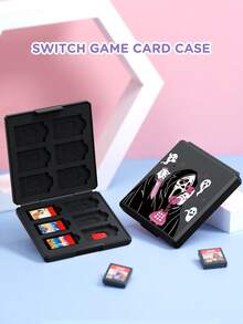 1个幽灵图案12槽Switch游戏卡盒，兼容Switch游戏卡和Micro SD卡，便携式存储卡收纳盒，方便携带 - 彩色 - 查看 12