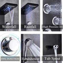 Grifo De Ducha De Baño con Panel De Ducha Led, Columna De Bañera, Mezclador con Ducha De Mano, Pantalla De Temperatura, Color Negro - Negro mate - Ver 4