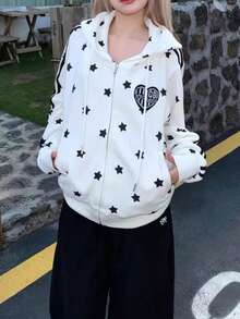 Vintage American Star Embroidery Sweatshirt For Women, New Autumn/Winter Loose Fit Pullover Jacket, (Print Design Random)