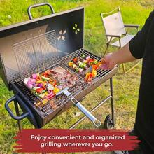 Grilling Basket For Outdoor Grill – Large Foldable Stainless Steel Barbeque Basket With Removable Handle, Skewers & Basting Brush Non-Stick BBQ Grill Basket For Veggies, Fish & Shrimps,Steel - 鋼 - 查看 5