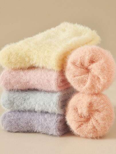 Calcetines de terciopelo de visón para mujeres y hombres, calcetines de terciopelo coral gruesos y térmicos para otoño e invierno, calcetines de felpa para dormir y para el piso, en color negro y blanco