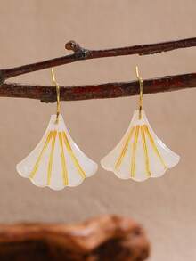 1pair Chic All-Match Creative Ginkgo Leaves With Tree Bark Texture Decor Pendant Earrings Suitable For Women's Daily Wear - ginkgo - View 15