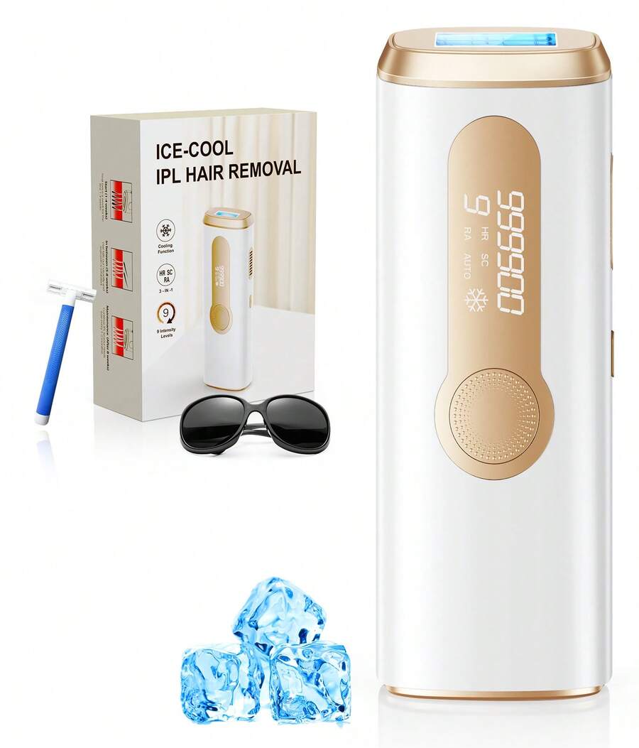 This Hair Removal Device Features An Ice-Point Cooling System For Painless Hair Removal, Suitable For Both Men And Women. With 999,900 Flashes, It Allows For Permanent Hair Removal At Home. Suitable For The Face, Legs, Arms, And Bikini Line. - Rượu sâm banh - Xem 1