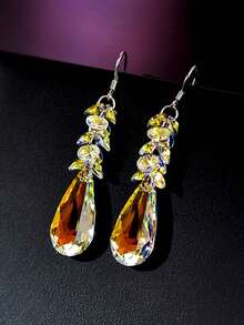 1 Pair Elegant Multi-Color Crystal Teardrop Tassel Dangle Earrings - Multicolor - View 3