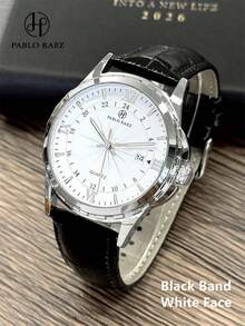 1件 Pablo Raez 魅力男士腕表，不锈钢奢华腕表，绅士复古银色饰品，50米防水，黑色和棕色超柔软纤维皮革表带，AAA级极简日历时钟，男士SUS304钢表带，不褪色，全新休闲石英表 - 銀色 - 查看 14