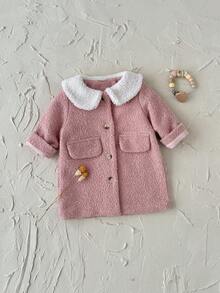 Toddler Baby Girl Wool Blend Long Coat, Warm Winter Thick Outerwear - بطيخ وردي اللون - مشاهدة 8
