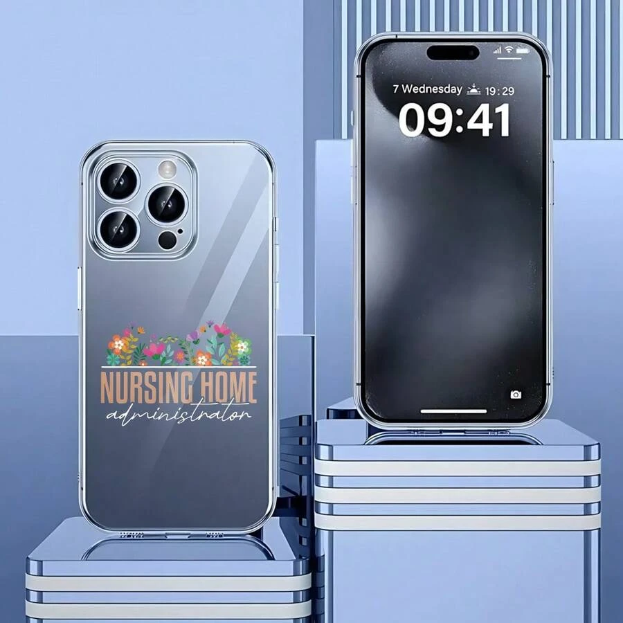 de moda transparentes, carcasa de teléfono transparente Cubierta de teléfono transparente para iPhone con diseño de jardín floral y texto Nursing Home Administrator ideal para profesionales de la salud en entornos de cuidado geriátrico Prevención de caídas - transparente - Ver 1