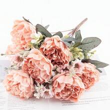 1 pieza Ramo de flores artificiales de peonía vintage con 11 tallos y 7 cabezas, adecuado para decoración del hogar, decoración festiva, arreglos florales DIY, jardín, patio, ramo de novia, decoración de boda, decoración de hotel, centro de mesa - Rosa - Ver 4