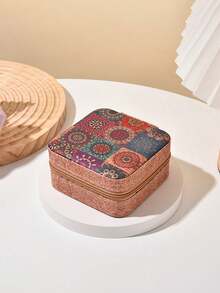 1pc Mini Retro Jewelry Box Earrings, Rings, Necklaces, Travel Storage Box, Jewelry Earrings, Elegant Style Printed Jewelry Box, Multi Functional Jewelry Storage Box, Zipper Convenient Jewelry Bag, Exquisite Cosmetics And Lipstick Storage Bag, Mother's Day Gift, Girls' Gift, Handbag Storage, New Cork Pattern Multi Compartment Large Capacity Jewelry Box, Luxury PU Leather Jewelry Box, Mini Flip Storage Women's Jewelry Gift, Mother's Storage Box Back To School
