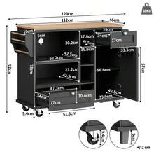 Esszimmerwagen (129 X 46 X 92 Cm), Modern And Einfacher Schwarzer, Beweglicher Küchen-Esswagen Mit Schubladen Und Lagerschränken, Hellbraune Holzarbeitsplatte (Previous Sku:N620P19312829S) - Black2 - View 2