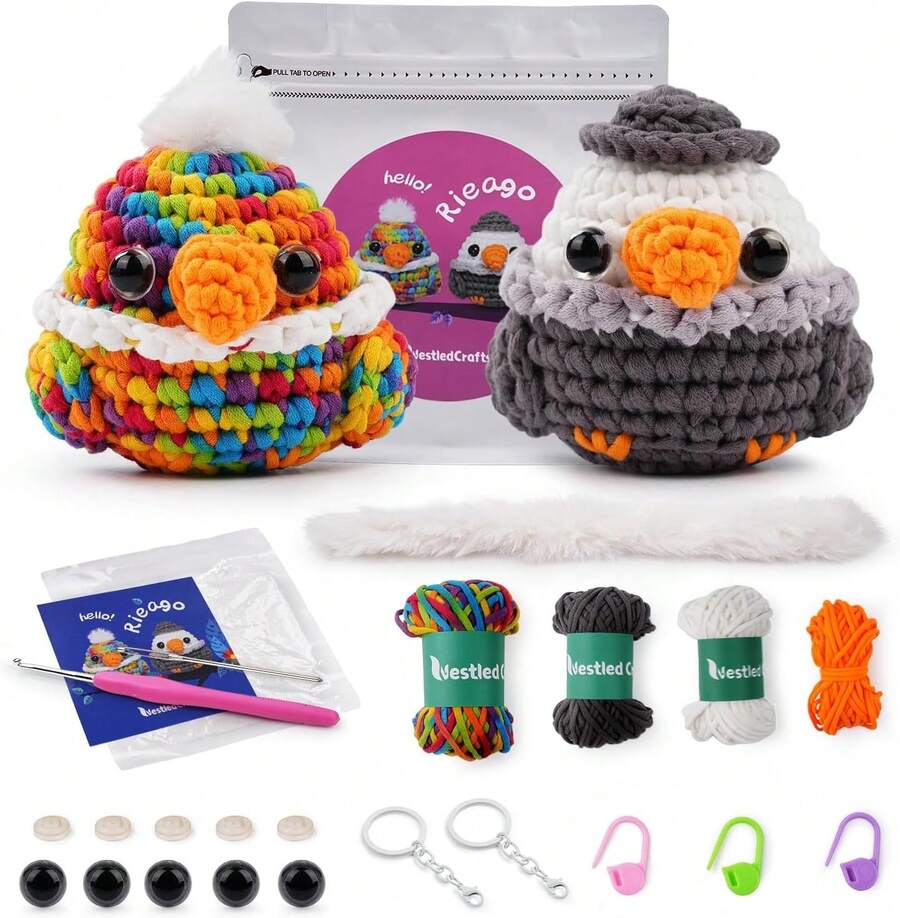EstiloJadeshay - Kit De Ganchillo Para Principiantes, 2 Unidades, Kit De Animales De Ganchillo De ÁGuila Y Loro Amigurumi Para Adultos Y NiñOs Para Principiantes, Tutoriales En Video Paso A PasoVersióN Mejorada - 1 - Ver 1