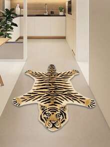 1 件装不规则动物纹地垫 - 老虎图案，柔软绒面涤纶材质，可机洗，防滑，室内/室外均可使用，适用于卧室、厨房、露台、露营、野餐、情人节礼物、装饰性地面铺装 | 时尚（手工裁剪的不对称图案可能存在 1-5 厘米的误差，建议订购大一号）家居装饰 | 可机洗地垫 - 彩色 - 查看 3