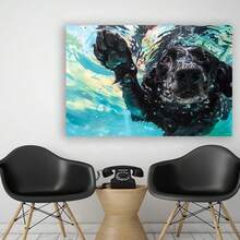 Framed Chic Black Labrador Swimming Canvas Art - Modern HD Print Wall Decor For Living Room & Bedroom, Easy-To-Hang Poster, Light Luxury, Studio Hallway, Art And Crafts - Đóng khung - Xem 2