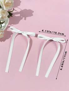 2个装女士简约纯色蕾丝蝴蝶结发夹，发饰，爪夹，发卡，发夹，头饰，发卡 - 白色 - 查看 5
