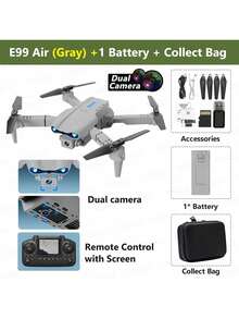 TOKQI Drone cuadricóptero E99 PRO 720P FPV con pantalla de control remoto y cámaras duales - Volteretas de 360°, retorno con un solo botón, video en tiempo real por WiFi, mantener altitud, adecuado para principiantes y adultos, diseño plegable (gran regalo para vacaciones) - Multicolor - Ver 19