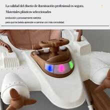 Andador para Bebés Diseño de Avión, Plegable con Juguetes Musicales e Iluminación, Estructura Estable Multicolores, Ayuda al Aprendizaje del Caminar, Asiento Cómodo Desmontable - Regalo Ideal para Niños - Marrón - Ver 6