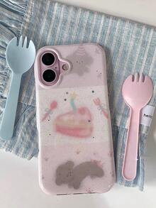 Painted Graffiti Ins Glitter Purple Sweet Potato Cake Puppy Design Soft Silicone Phone Case Compatible With IPhone 17 Pro Max, 13/14, 16/16 Pro, 15 Pro Max, Shock-Proof Protection - 粉色 - 查看 6