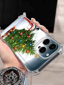 1 Snowman Snowflake Christmas Tree Pattern Anti Drop Transparent All Inclusive Lens Phone Case Compatible With Apple 16/15/14/13/12/11 And Other Phone Models Suitable For Giving Friends Gifts, Etc - Clear - View 4