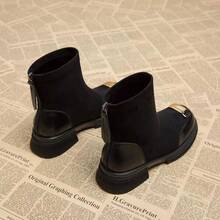 Women's Ankle Boots With Block Heel And Platform In Black, Slim Fit