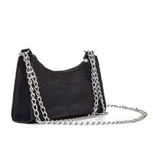 Women's Double Chain Crossbody Bag With Side And Shoulder Straps Party Handbag - Black - View 2
