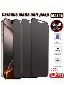 3pcs/Set 9H Matte Privacy Screen Protector Compatible With IPhone 17/16 Pro Max/16/16 Pro/16 Plus/15 Pro Max/15/15 Pro/15 Plus/14 Pro Max/14 Pro/14 Plus/14/13/12/11/XR/X/XS/7/8, Anti-Fingerprint Matte Privacy Screen Protector (6.1 Inch), Full Coverage Matte Screen Protector, Soft Ceramic Matte Privacy Screen Protector, Compatible With Phone Cases - Black - View 27