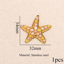 1件不锈钢镀18K金吊坠，饰有太阳、月亮、花朵和蝠鲼图案，DIY珠宝制作配件，女士不锈钢吊坠 - 29吊墜 - 查看 7