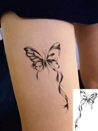 1 pegatina de tatuaje temporal lavable hecha de material PVC, con un diseño de mariposa delicado y elegante para el área de la clavícula; tatuaje temporal de moda adecuado para individuos, con una duración de 3 a 7 días