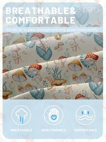 1pc Modern Simple Plant & Mushroom Pattern Printed Brushed Fitted Sheet, Bedroom Printed Bed Cover, Mattress Cover, Mattress Protector, Dust Cover, Bedding (Excluding Pillowcase) - Multicolor - View 6