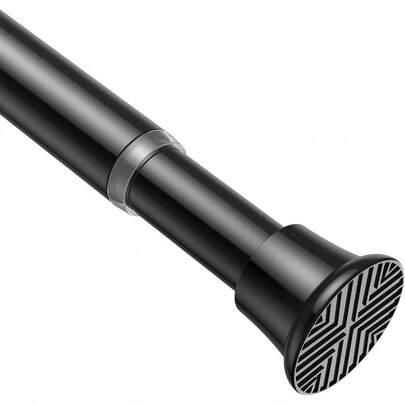 Tension Rod 24 To 46 Inch, 1Pcs Black Tension Curtain Rod, Adjustable Spring Tension Rod No Drilling Window Kitchen Closet Doorway