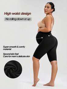 Maternity Seamless High Waist Soft Expandable Panel Comfort Belly Support Shorts - Black - View 2