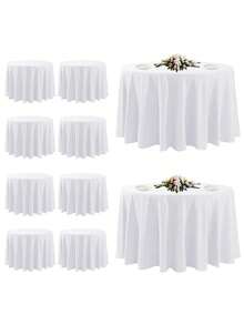 1pc White Round Tablecloth, Modern Polyester Stain-Resistant & Wrinkle-Resistant Washable Tablecloth, Suitable For Kitchen, Dining, Wedding, Reception, Birthday Party, Buffet - White - View 1