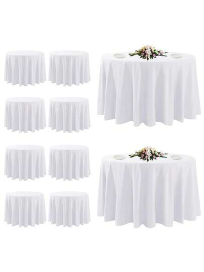 1pc White Round Tablecloth, Modern Polyester Stain-Resistant & Wrinkle-Resistant Washable Tablecloth, Suitable For Kitchen, Dining, Wedding, Reception, Birthday Party, Buffet