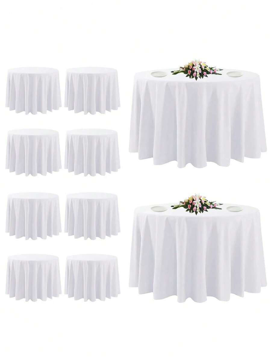 1pc White Round Tablecloth, Modern Polyester Stain-Resistant & Wrinkle-Resistant Washable Tablecloth, Suitable For Kitchen, Dining, Wedding, Reception, Birthday Party, Buffet - White - View 1