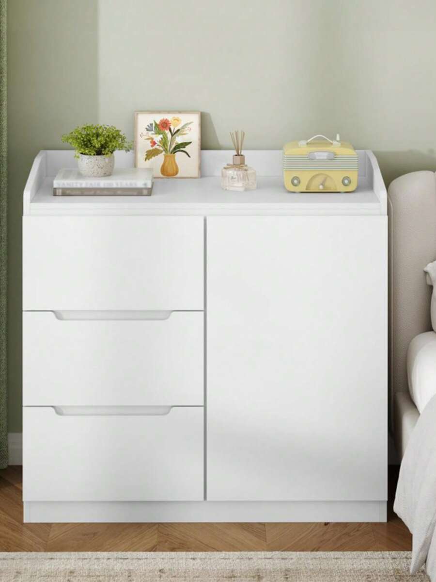 HEXCELEN Chest Of Drawers, Chest Of Drawers With 3 Drawers, Side Cabinet With Work Surface, Locker With Top Rail, Modern Style, Suitable For Living Room And Bedroom, 40 X 80 X 87 Cm, White - 白色 - 查看 1