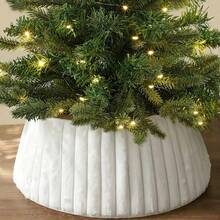 Collar para árbol de Navidad, suave y esponjoso, de felpa de lujo color blanco rústico con textura de rayas, estilo bohemio, ideal para decorar el hogar.