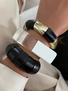 1件波西米亚几何弧形和方形混色树脂手镯，奢华休闲派对女士情侣婚礼节日百搭珠宝树脂手镯礼物（树脂轻微瑕疵和颜色差异属正常现象） - 手鐲 - 查看 8