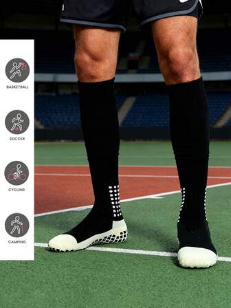 1/3/5/7/10 Pairs Men's Football Knee Pad Grip Socks, Non-Slip Moisture-Wicking Comfortable Sports Knee High Socks, Cozy Socks