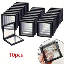 30pcs Elegant Black 3D Floating Display Cases With Elastic Membrane - Dust-Proof Plastic Jewelry Storage Boxes For Necklaces, Bracelets, Rings, Coins, Earrings, Brooches - Suitable For Retail And Personal Use, Modern Style, Desktop Display, Closure, Polished Surface, Jewelry Display | Fashion Display Box | Secure Snap Box, Jewelry Box - Black - View 10