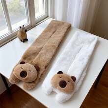 Guantes de peluche de dibujo animado de kapibara lindos, guantes de invierno cálidos para mujeres, guantes y bufandas resistentes al viento y al frío - Marrón - Ver 4