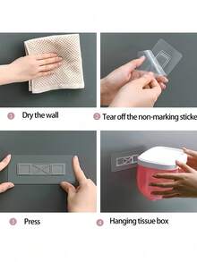 Soporte para pañuelos a prueba de agua montado en la pared con cajón, adecuado para el baño, dispensador de papel higiénico autoadhesivo, caja de pañuelos multifunción con estante de almacenamiento superior, para el hogar y el baño, accesorio comercial, accesorio de limpieza del hogar - Multicolor - Ver 8