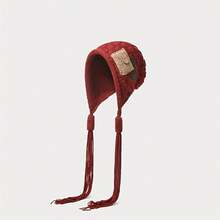Handcrafted Acrylic Earflap Hat – Lightweight Warm Winter Unisex Beanie, Brown And Red Patchwork Design, Ideal For Outdoor Activities |     Patched Earflap Hat |     Acrylic Head Cover - 紅色 - 查看 8