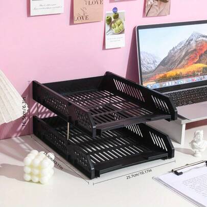 Dual-Layer Desk Organizer Tray - Durable Desktop Storage Rack With Multiple Compartments, Holds Office Supplies, Files And Accessories | Sturdy And Reliable Home And Office Storage Solution