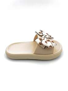 1 paire de pantoufles à pois avec nœud et semelle souple, convenant pour le port intérieur et extérieur, la maison, la salle de bain, la piscine, l'été - Nude - Voir 4