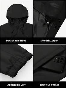 CAMEL CROWN Men's Waterproof Lightweight Jacket Windbreaker Hooded Rain Coat For Outdoor Hiking - Black - View 4