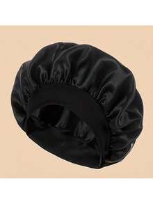 1pcs Double Layer Satin Sleeping Cap For Women Sleeping, Satin Lined For Curly Hair, Large Silk Cap, Wide Brim Silk Night Cap - 黑色 - 查看 12
