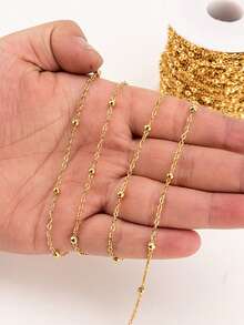 2米不锈钢金银色十字珠链，可用于DIY项链、手链、包包装饰 - 2米夾珠鏈 - 查看 2