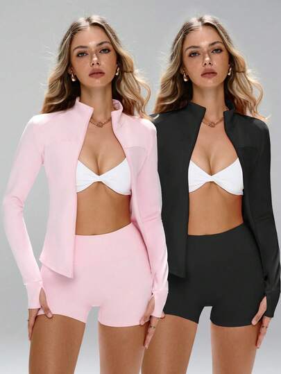 This Elegant Winter Commuter Jacket Features Long Sleeves With Thumb Holes, A Full-Zip Design, And A Slim, Stretchy Fit, Making It Suitable For Conservative Outdoor Commuting Occasions. The Stand Collar Design, Paired With Thumb Hole Cuffs And A Slim-Fit Zipper, Exudes A Refined And Elegant Look. The Long Sleeve Design And Thumb Hole Details Accentuate A Slender Figure. Women's Winter Stand Collar Jacket